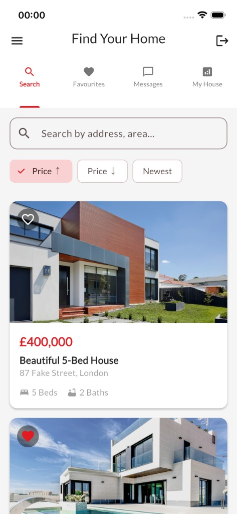 Estate Agent app property overview screen